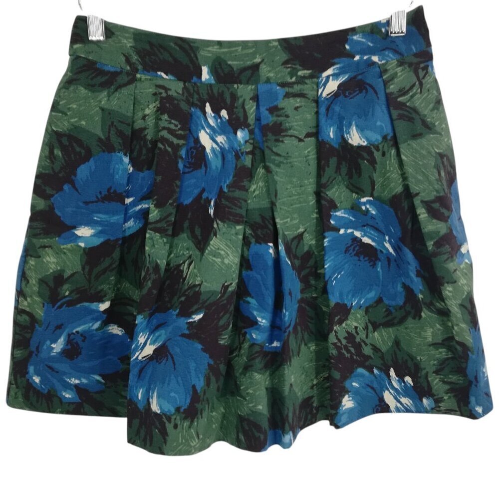 Boden Dark Floral Pleated Short Skirt Size 6S Blue Green Pockets Watercolor